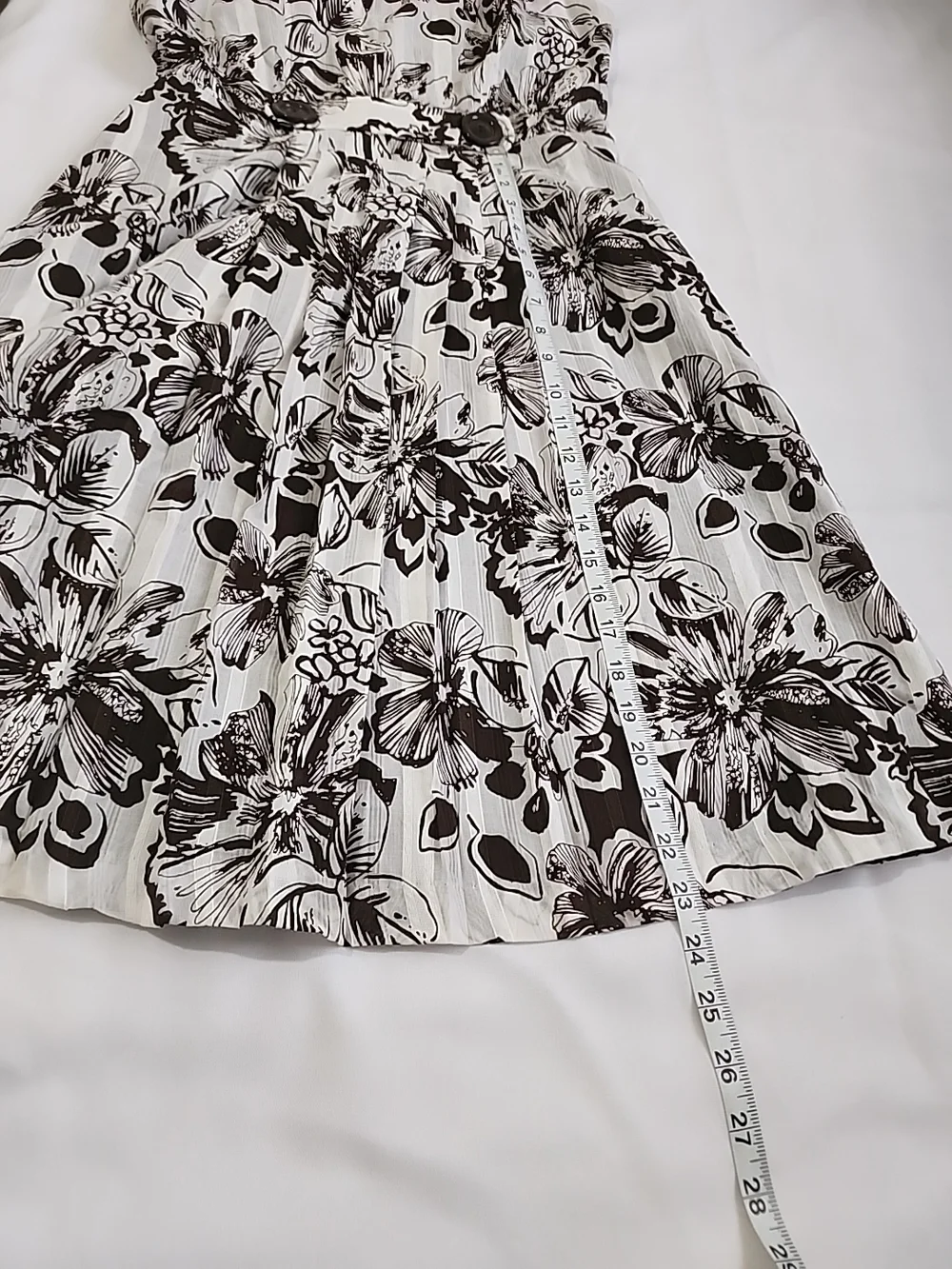 Robbie‎ Bee Dress Womens Size 6 Brown White Floral Sleeveless Pockets Lined